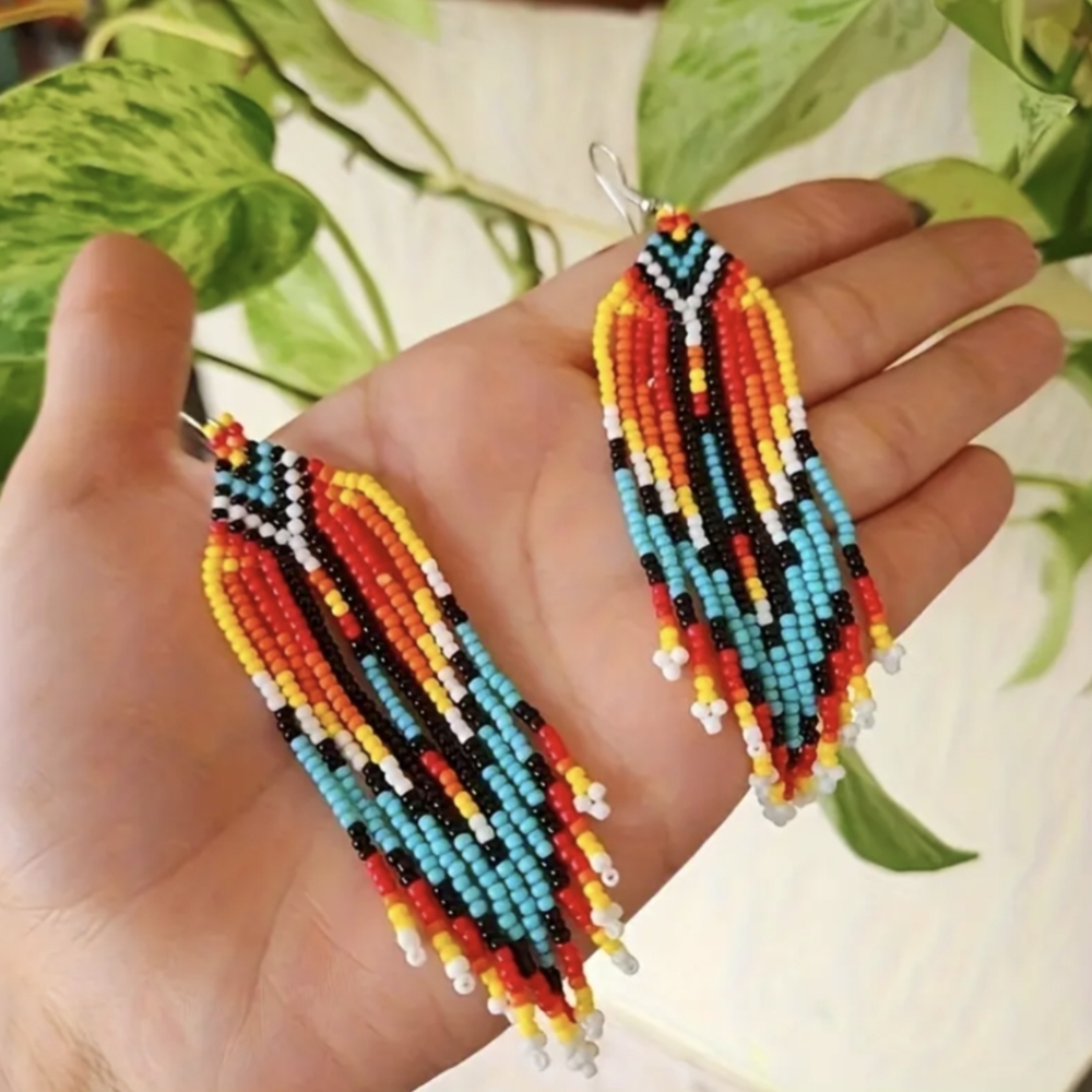Beaded Western Earrings Navajo Tribal Indian Jewelry